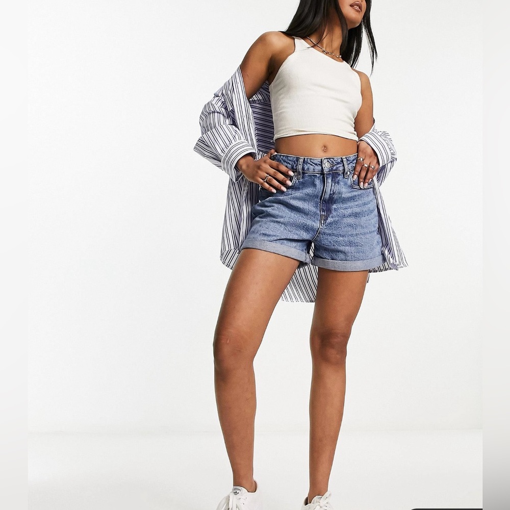 ASOS High Waisted Denim Comfort Mom Shorts